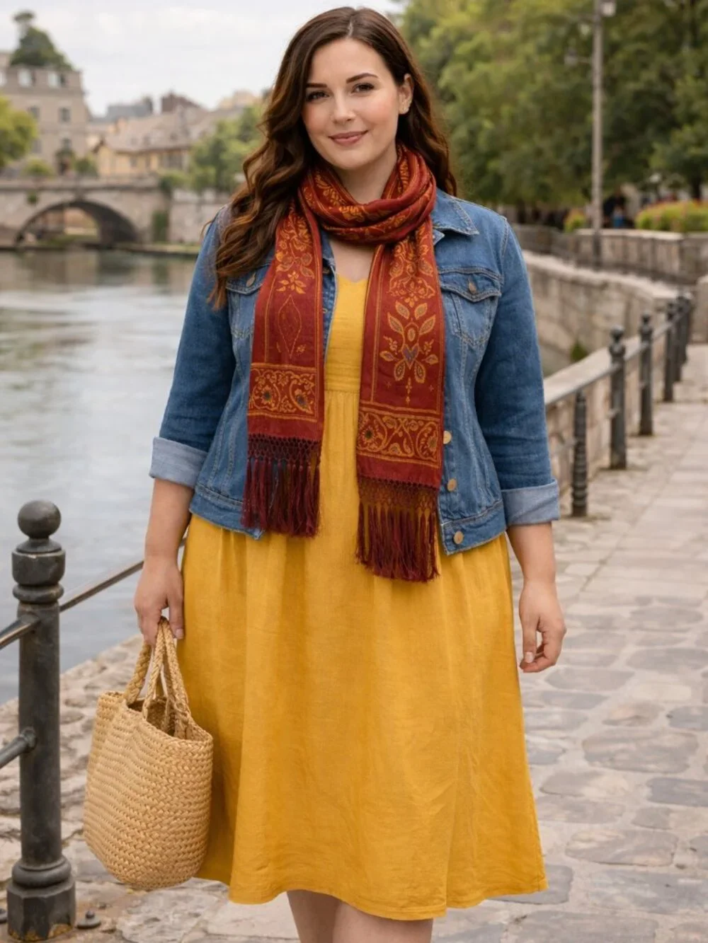 Vintage Echo Silk Tassel Scarf – Rust & Gold Paisley, 80” Bohemian Luxe